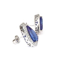 Pear Cut Tanzanite Diamond Halo Earrings with Filigree Highlight