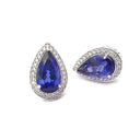 Pear Cut Tanzanite Diamond Halo Earrings with Filigree Highlight