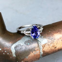 Pear Cut Tanzanite and Diamond Open Shoulder Ring
