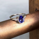 Pear Cut Tanzanite and Diamond Open Shoulder Ring
