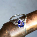 Pear Cut Tanzanite and Diamond Open Shoulder Ring