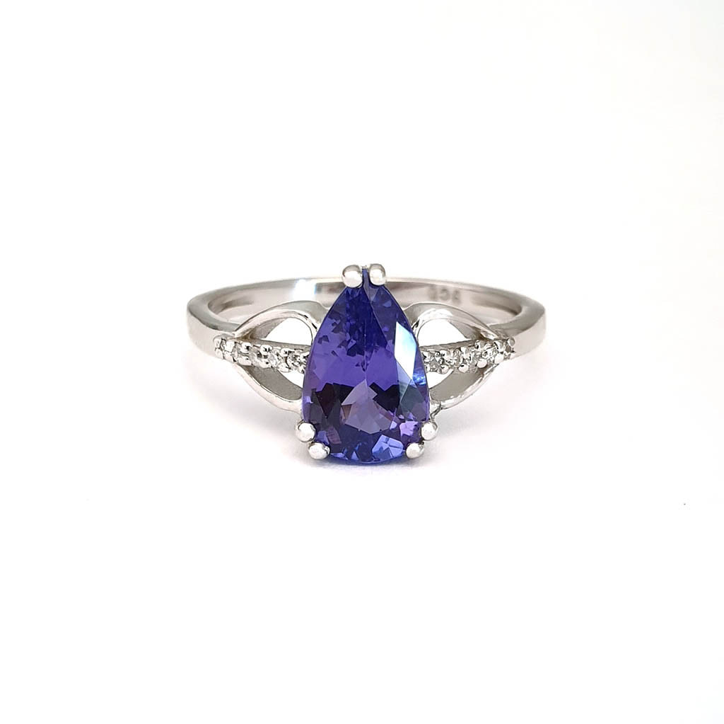 Pear Cut Tanzanite and Diamond Open Shoulder Ring