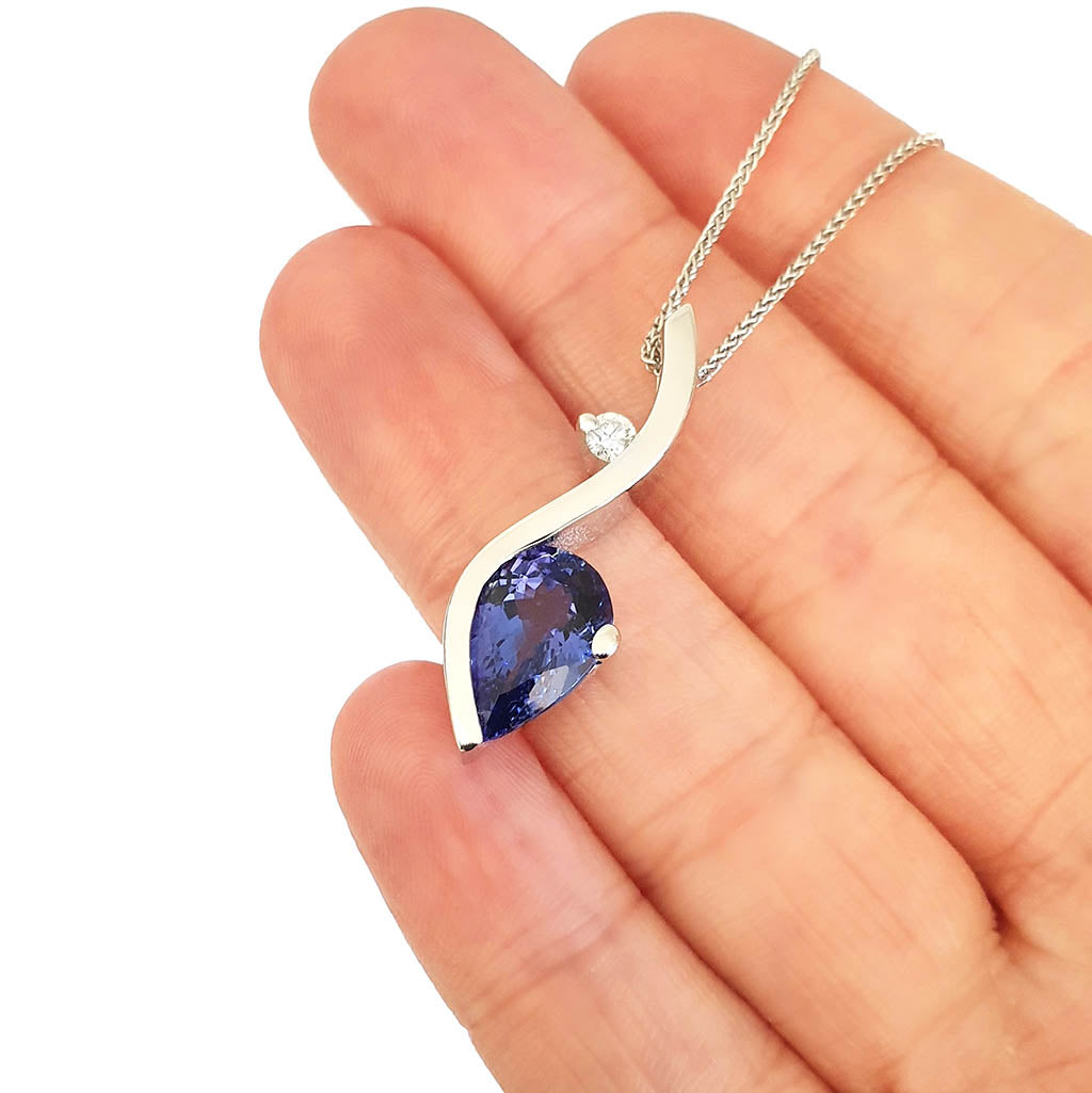 Pear Cut Tanzanite and Diamond Wave Pendant