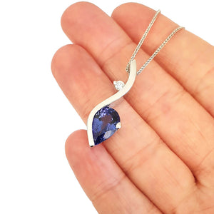 Pear Cut Tanzanite and Diamond Wave Pendant