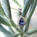 Pear Cut Tanzanite with Diamond Halo Pendant