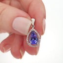 Pear Cut Tanzanite with Diamond Halo Pendant