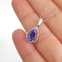 Pear Cut Tanzanite with Diamond Halo Pendant