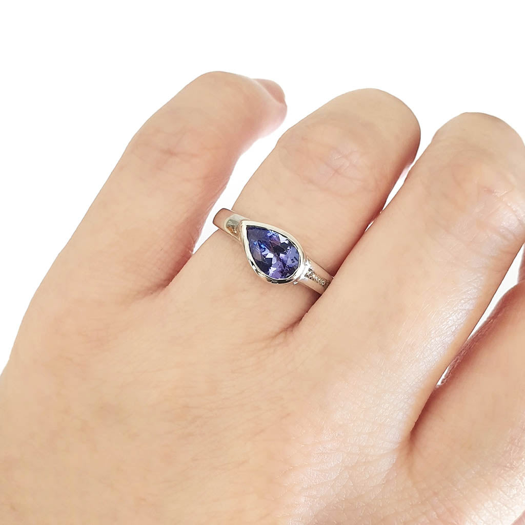 Pear Cut Tanzanite with Diamond Pavé Band Accent Ring