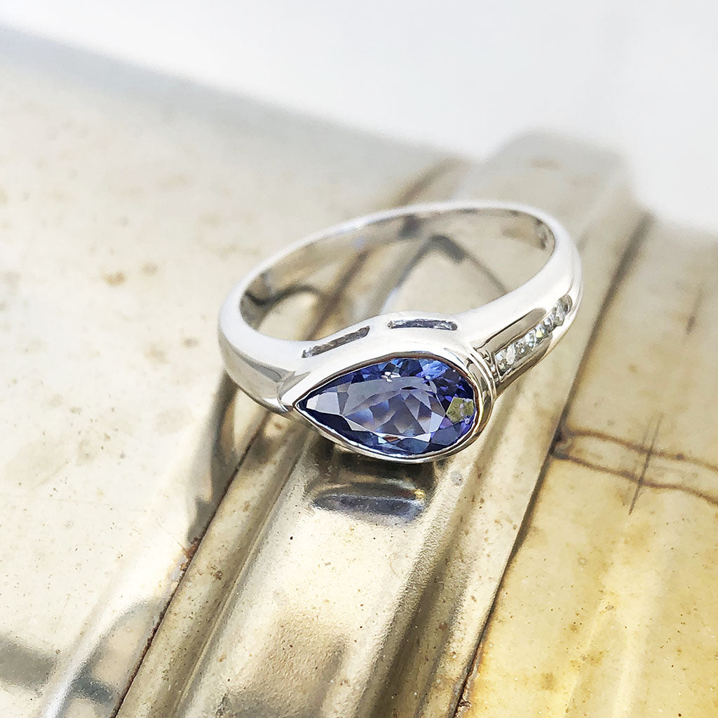 Pear Cut Tanzanite with Diamond Pavé Band Accent Ring