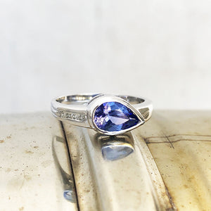 Pear Cut Tanzanite with Diamond Pavé Band Accent Ring