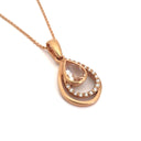  Pear cut Morganite, Diamond and Rose Gold Drop Pendant and Chain