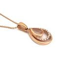  Pear cut Morganite, Diamond and Rose Gold Drop Pendant and Chain