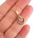  Pear cut Morganite, Diamond and Rose Gold Drop Pendant and Chain
