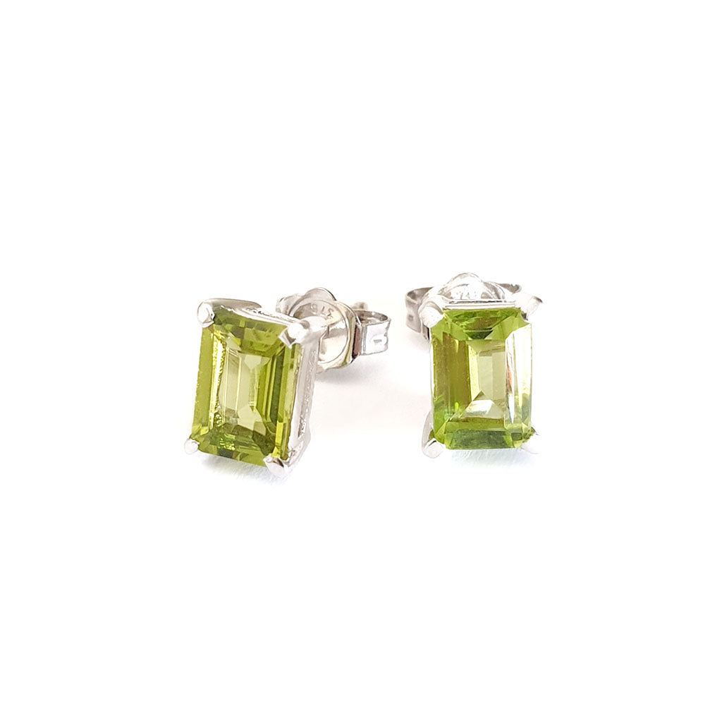  Peridot Octagonal White Gold Stud Earrings