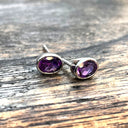 Petit Amethyst Oval Cut Bezel Set White Gold Studs 