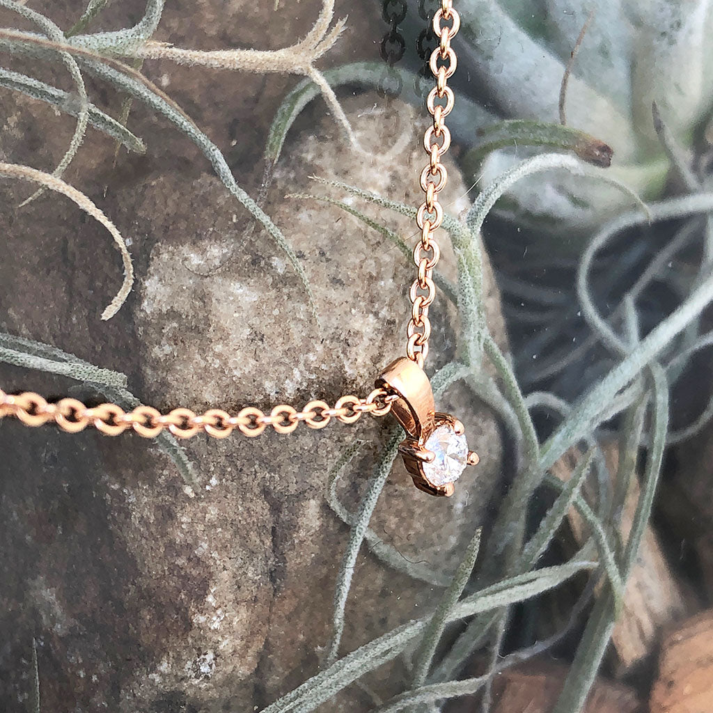 Petit Rose Gold 4 Claw Diamond Pendant