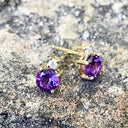 Petite Amethyst and Diamond Accent Yellow Gold Studs