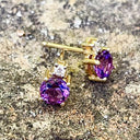 Petite Amethyst and Diamond Accent Yellow Gold Studs