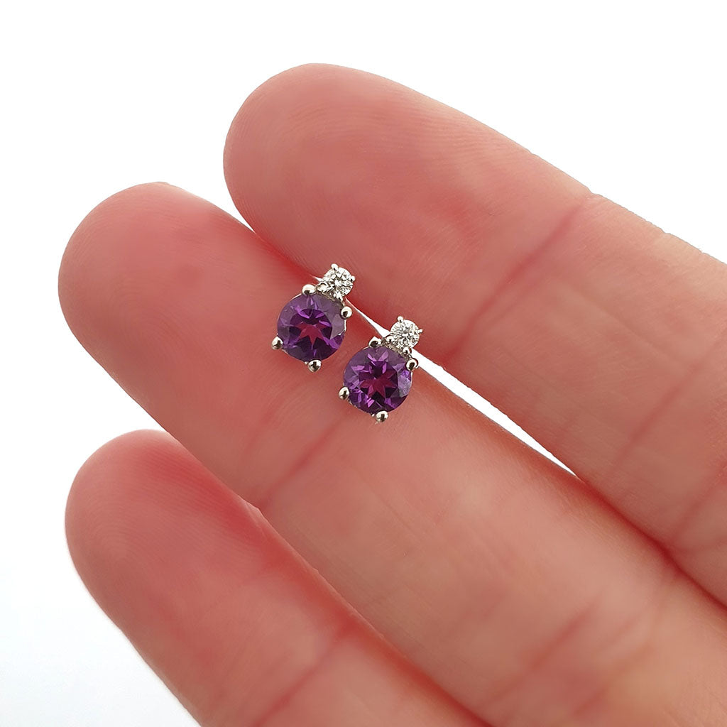 Petite Amethyst and Diamond Accent Studs