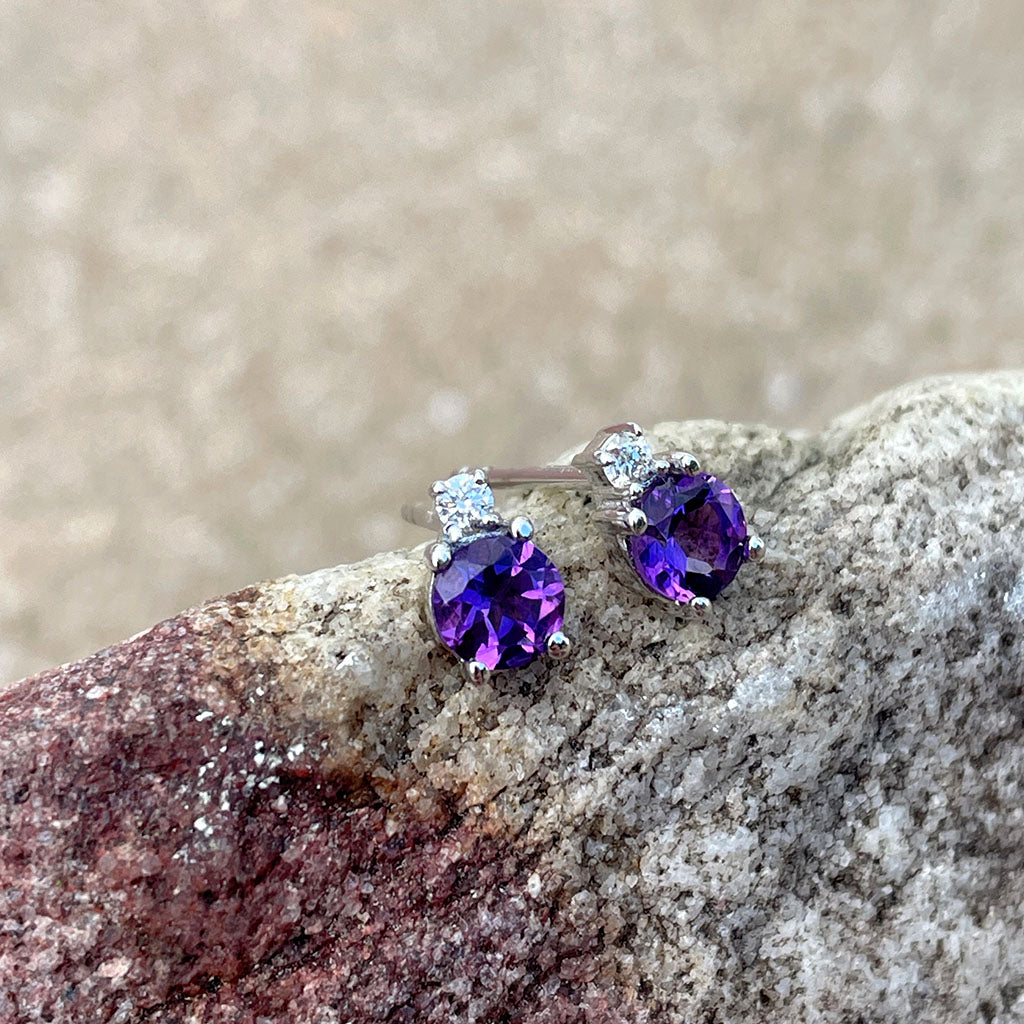 Petite Amethyst and Diamond Accent Studs