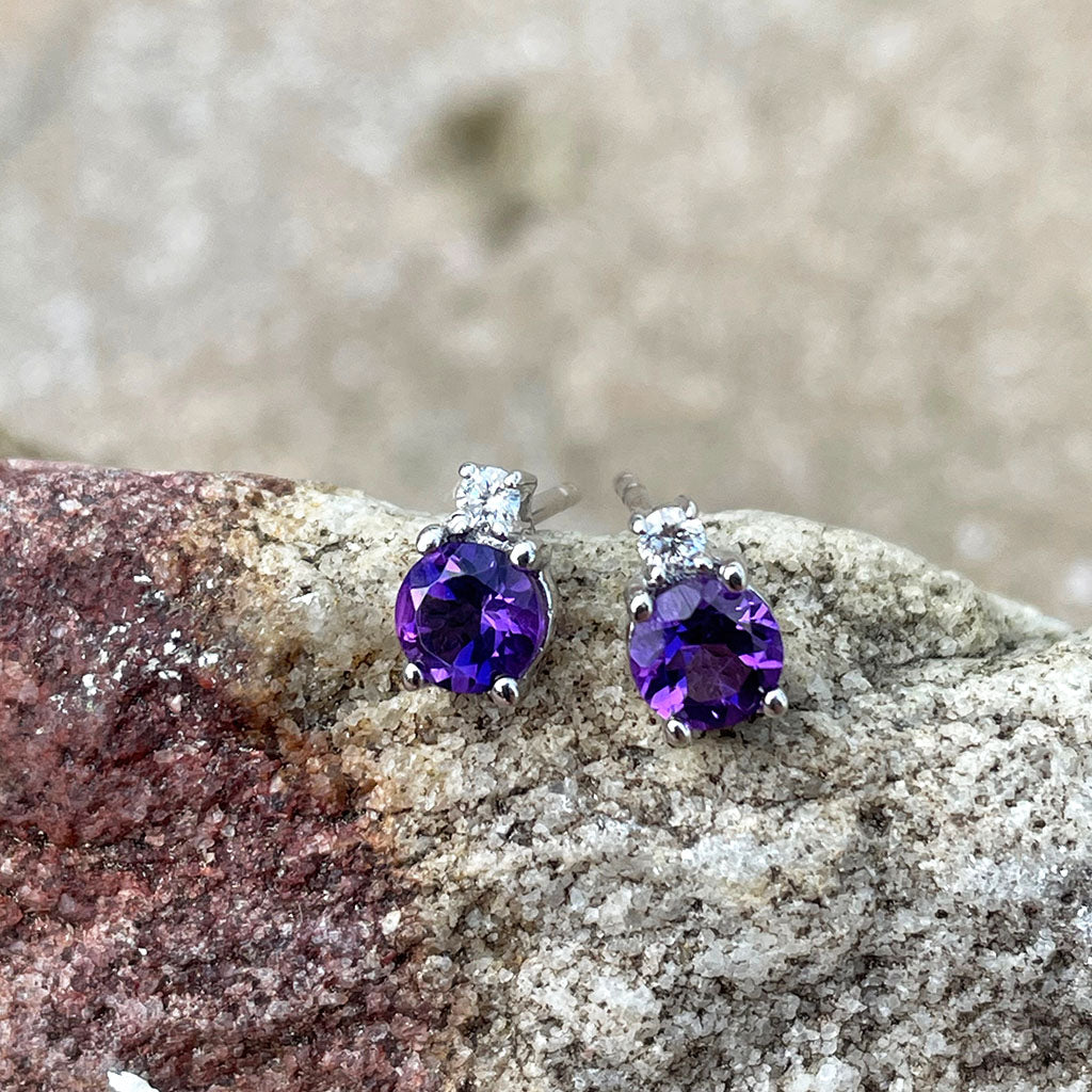 Petite Amethyst and Diamond Accent Studs