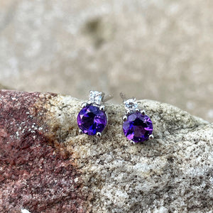 Petite Amethyst and Diamond Accent Studs