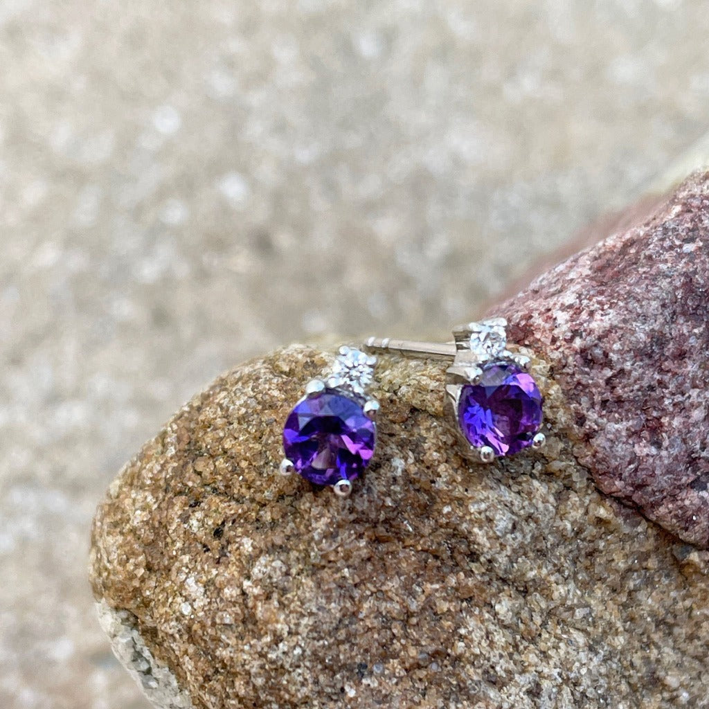 Petite Amethyst and Diamond Accent Studs