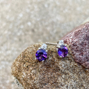 Petite Amethyst and Diamond Accent Studs