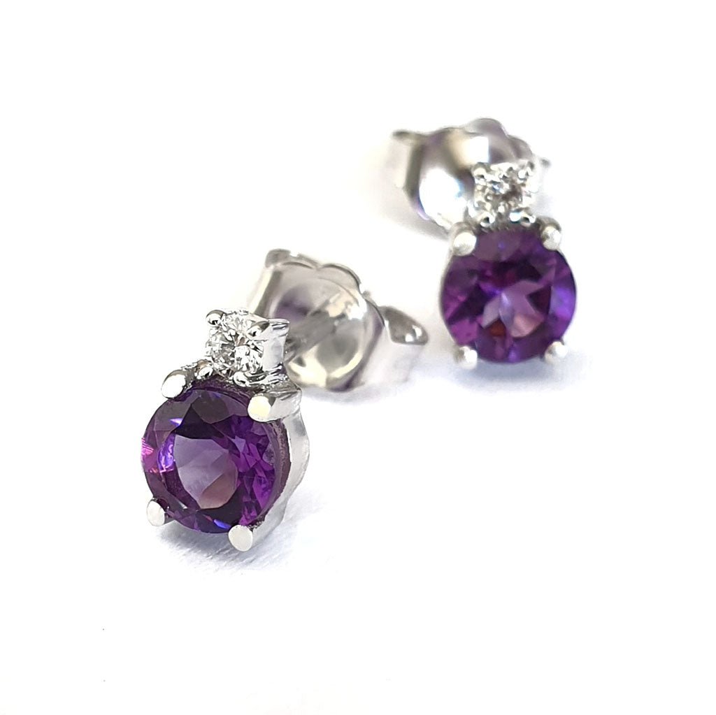 Petite Amethyst and Diamond Accent Studs