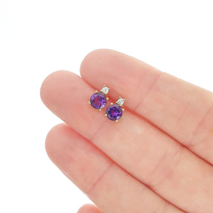 Petite Amethyst and Diamond Accent Yellow Gold Studs