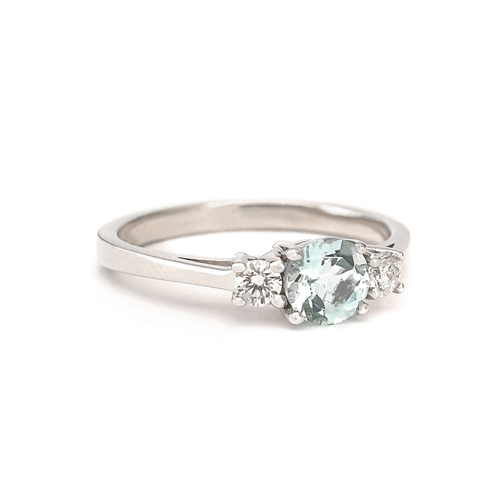 Petite Aquamarine and Diamond Trilogy White Gold Ring