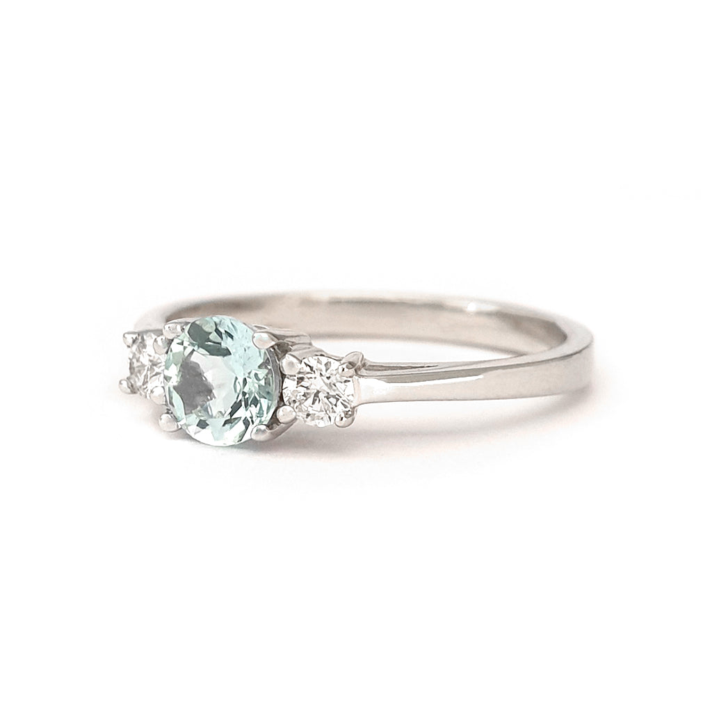 Petite Aquamarine and Diamond Trilogy White Gold Ring