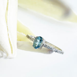 Petite Aquamarine with White Diamond Band Ring