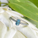 Petite Aquamarine with White Diamond Band Ring