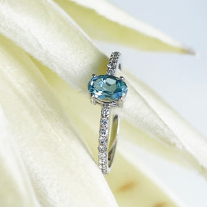 Petite Aquamarine with White Diamond Band Ring