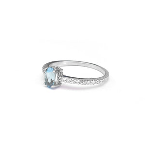 Petite Aquamarine with White Diamond Band Ring