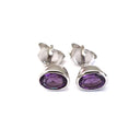  Petite Bezel Set Amethyst Oval Cut Studs