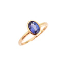  Petite Bezel Set Oval Cut Tanzanite Rose Gold Ring
