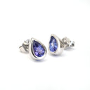 Petite Bezel Set Pear Cut Tanzanite Studs