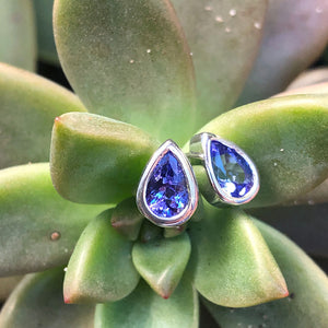 Petite Bezel Set Pear Cut Tanzanite Studs