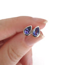 Petite Bezel Set Pear Cut Tanzanite Studs