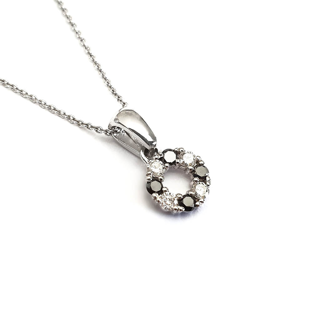 Petite Black and White Diamond Halo Pendant Black