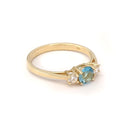 Petite Blue Topaz and Diamond Trilogy Yellow Gold Ring