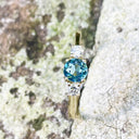 Petite Blue Topaz and Diamond Trilogy Yellow Gold Ring