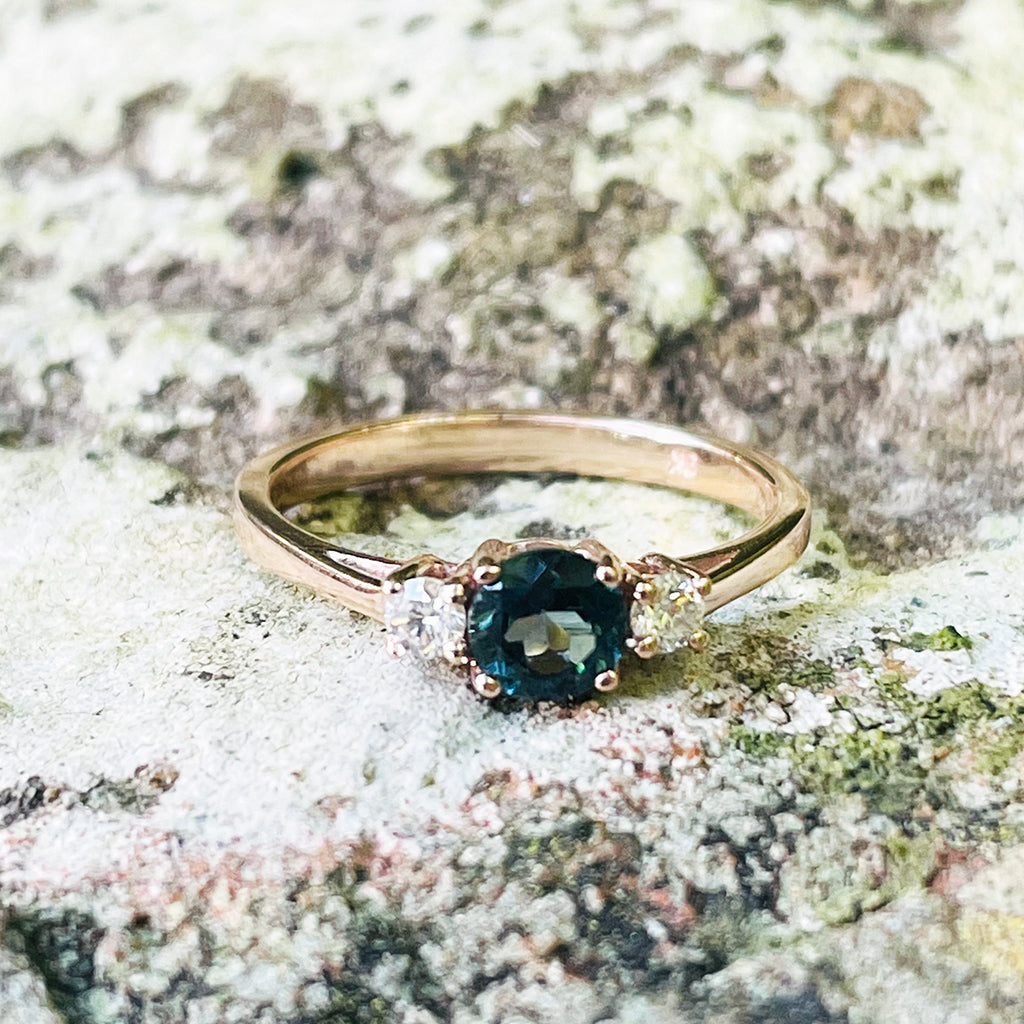 Petite London Blue Topaz and Diamond Trilogy Rose Ring