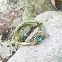 Petite Blue Topaz and Diamond Trilogy Yellow Gold Ring