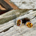 Petite Citrine Oval Cut Bezel White Gold Set Studs