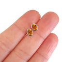 Petite Citrine Oval Cut Bezel White Gold Set Studs