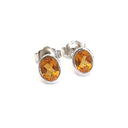 Petite Citrine Oval Cut Bezel White Gold Set Studs