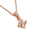 Petite Cushion Cut Morganite Rose Gold Pendant with Diamond Highlighted Bale